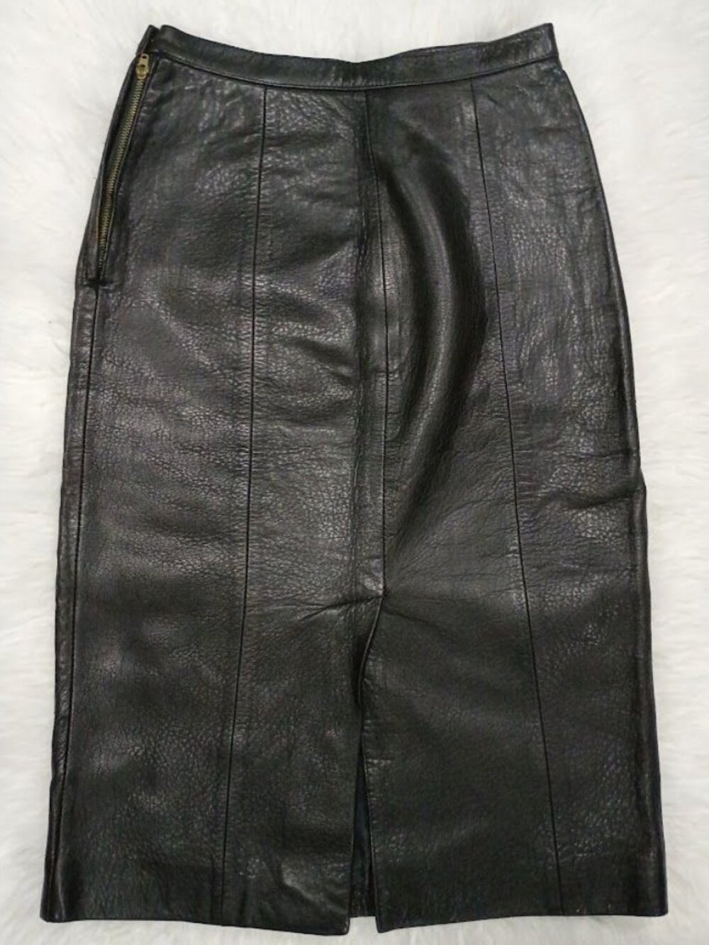 Pour Le Sport Size 6 Vintage Boho Black Pebbled Leather Midi Skirt - Picture 4 of 11